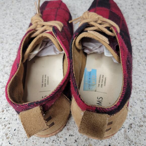 TOMS Buffalo Check Plaid Wool Chukka Ankle Boots LaceUp Red Black Womens✨️8.5 - Picture 6 of 12